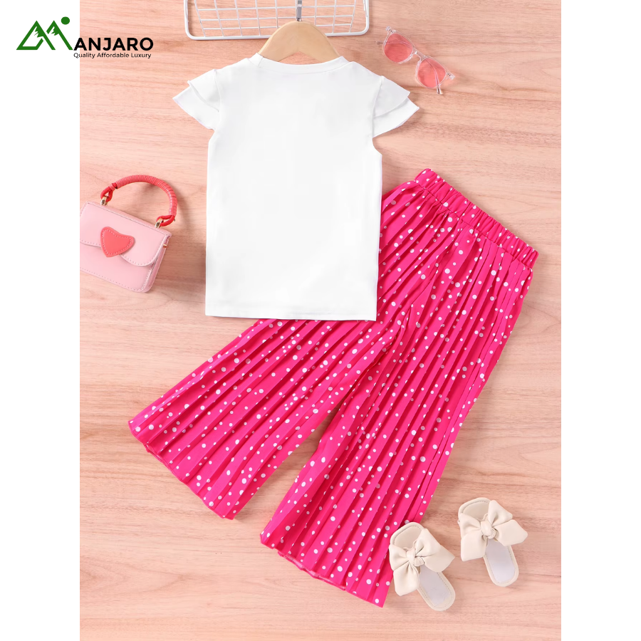 Baby Toddler Girls Summer Shirt & Pants 2-Piece Outfit Set | Soft Cartoon Casual Clothing Set