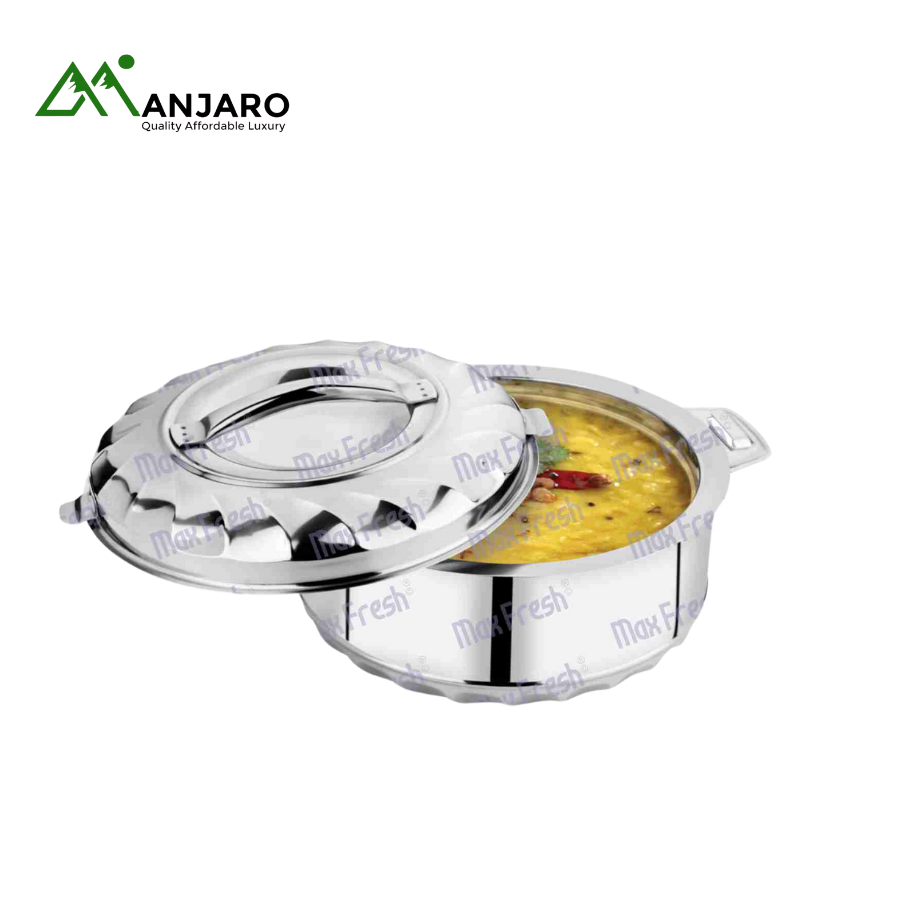 Max Fresh Solitaire Stainless Steel Hot Pot 6-Piece Set – Double Wall Insulated Food Server with Locking System