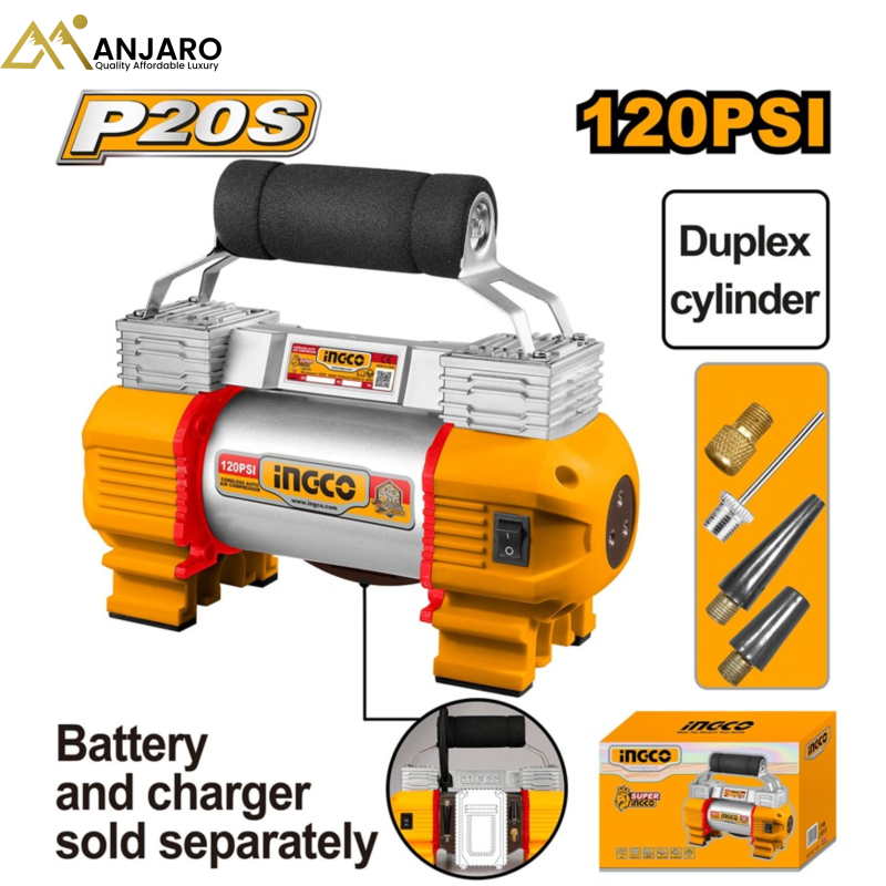 INGCO Cordless Auto Air Compressor 20V – 120 PSI High-Pressure Inflation  CACLI2026