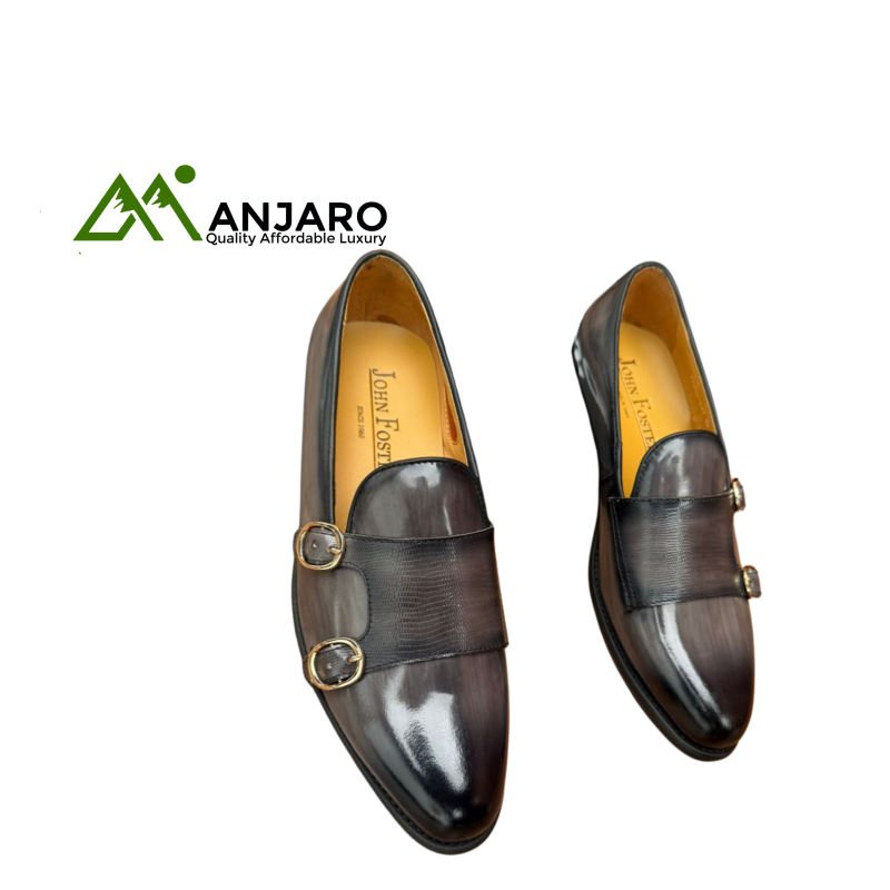 John Foster Double Monk Strap Leather Dress Shoes for Men – Classic Formal Business Footwear (Premium Quality)