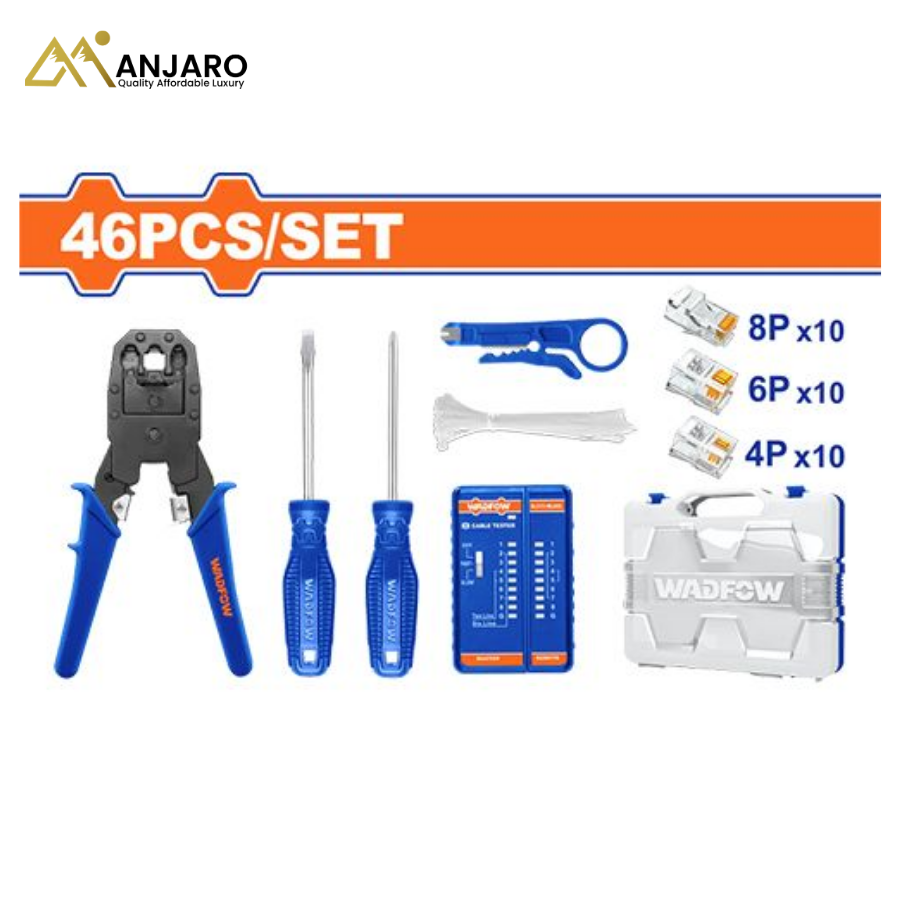 Wadfow Modular Plug Crimper Set – 46 Pcs Network Cable Tool Kit WHS2B46