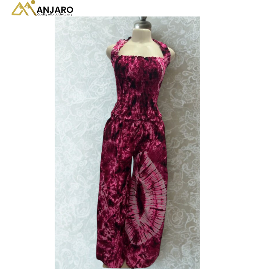 Smocked Two-Piece Set – Fuchsia & Black Radiant Tie-Dye