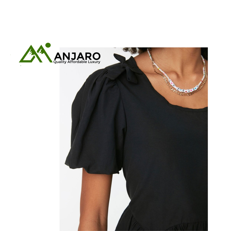 Black Balloon Sleeve Dress – Elegant, Flowing Design with Statement Sleeves | Size S–XL