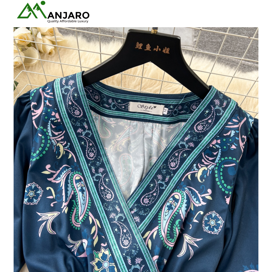 New French-Style High-End Tie-Waist Printed Long Dress for Women – Light Luxury Elegant Summer A-Line Dress(Shipping Fee Included)