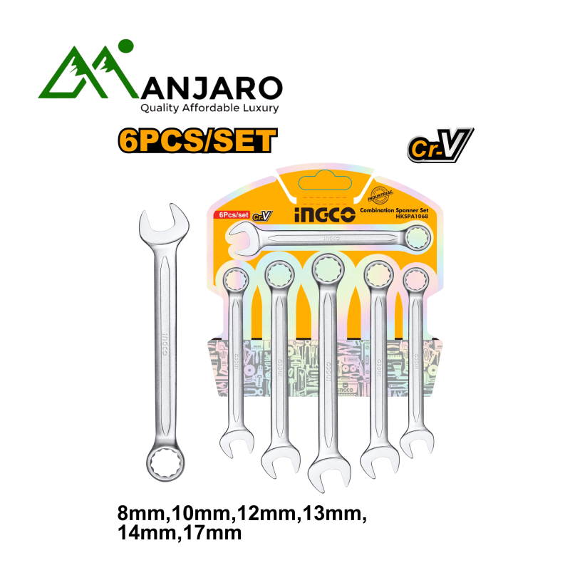 HKSPA1068 6Pcs Combination Spanner Set (8–17mm) – Durable Fine-Polished Hand Tool for Precision Work
