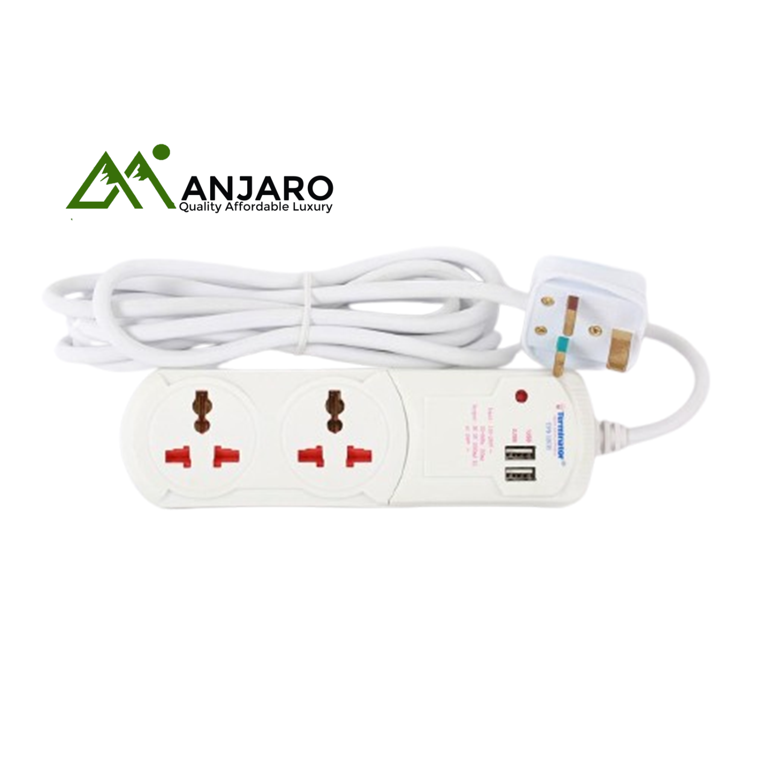 Terminator TPB 12U2I-3M – 2-Way Universal Extension Socket with 2 USB Ports, 3M Cable & 13A Fused Plug