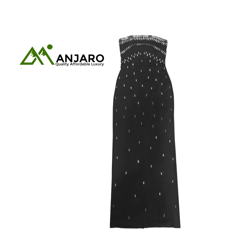 Strapless Rhinestone Midi Dress – Women’s Evening Bodycon Dress | Chic All-Season Outfit