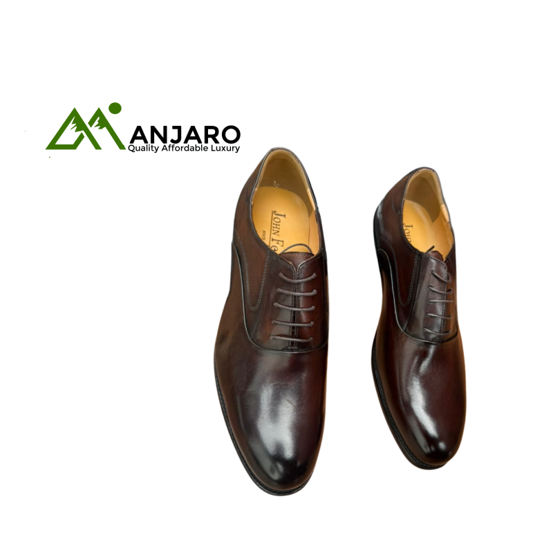 John Foster Men’s Brown Leather Oxford Shoes – Premium Lace-Up Dress Footwear for Classic Elegance