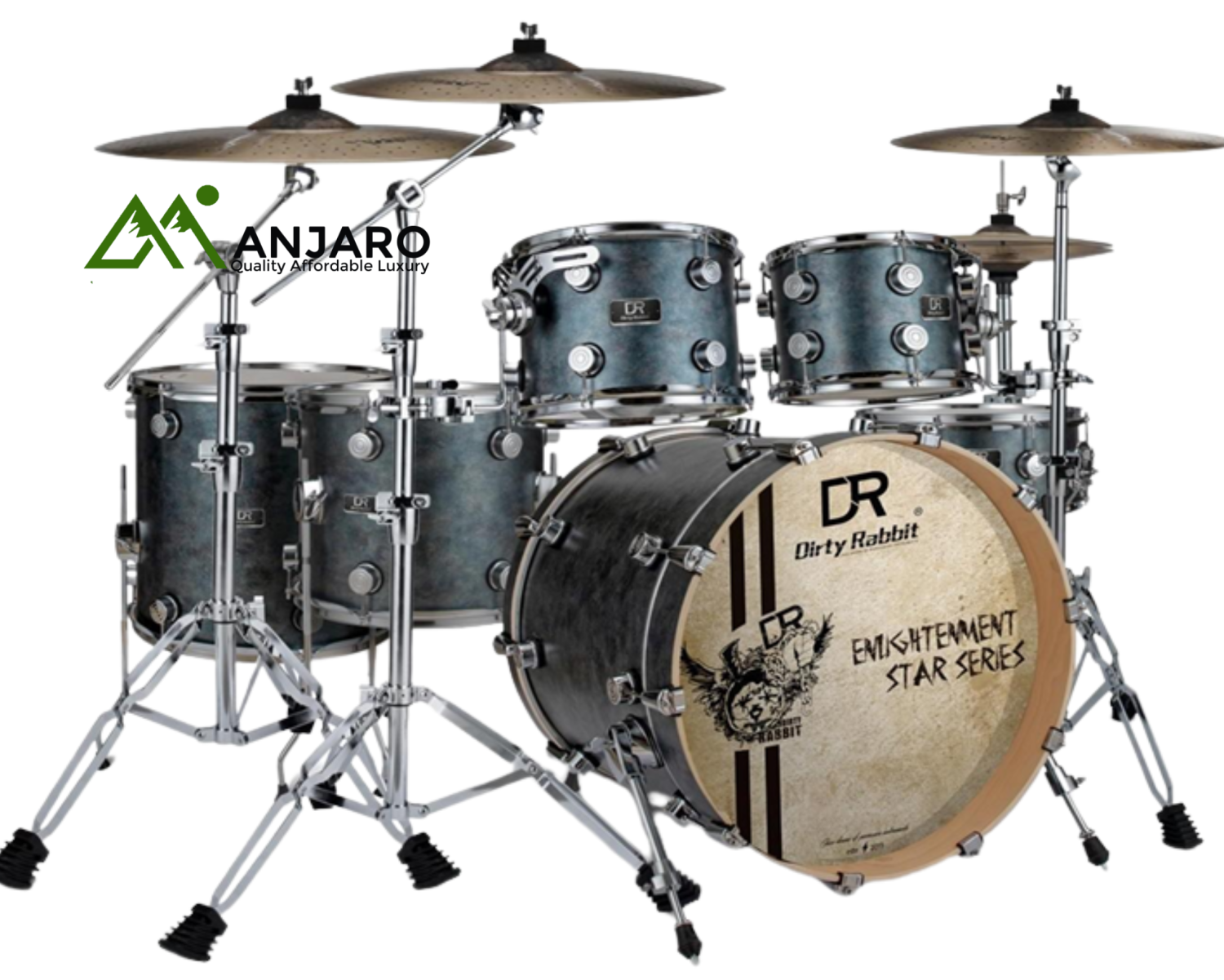 DR-6 5-Piece Birch Drum Set with Remo Skins, Cymbals & Throne