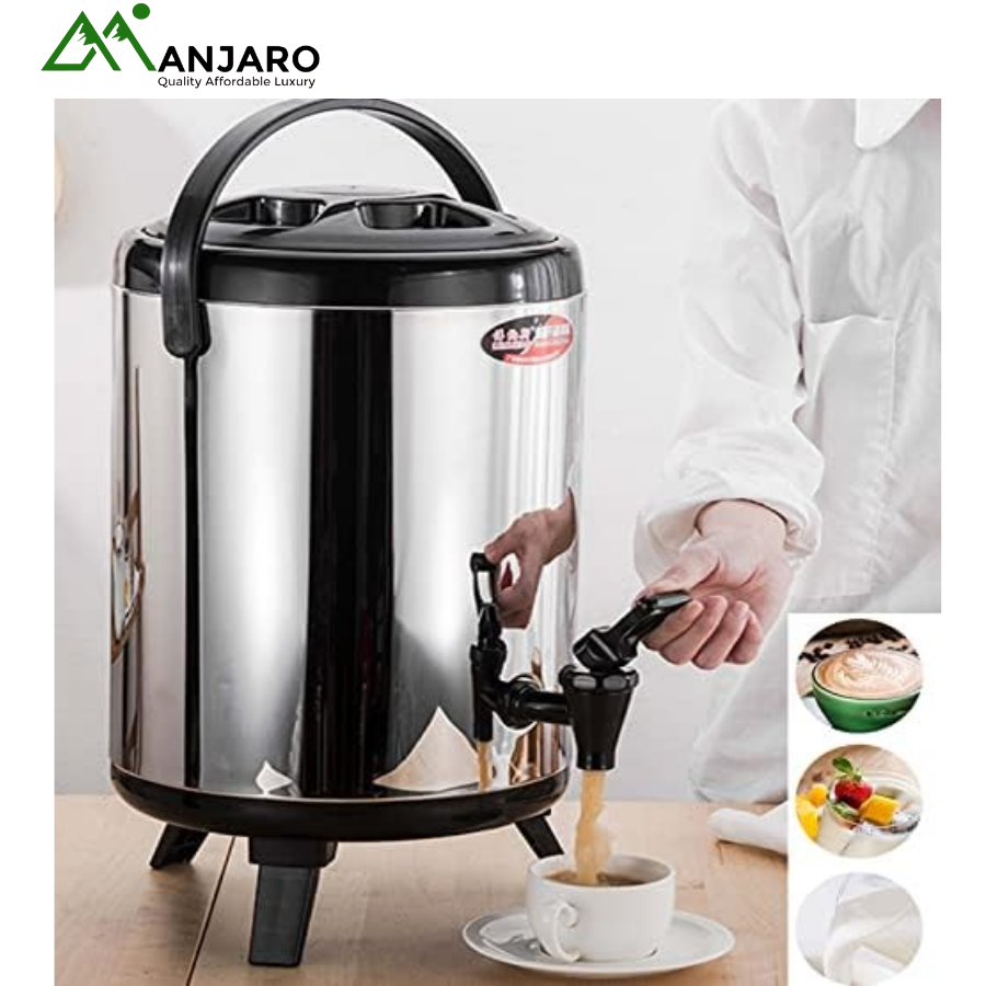 Stainless Steel Beverage Dispenser – Double Tap Hot & Cold Drink Urn with Handle and Legs (10L/15L/20L Options)