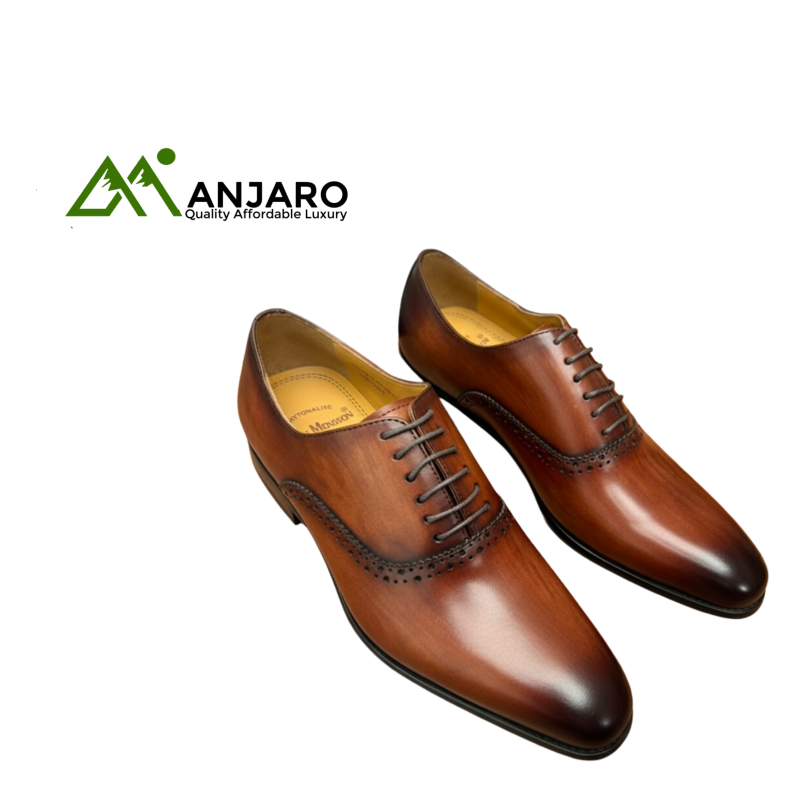 John Mendson Daytona Line Goodyear Welted Oxford Brogues - US 9 / EU 42 - Hand-Finished Tan Leather Dress Shoes