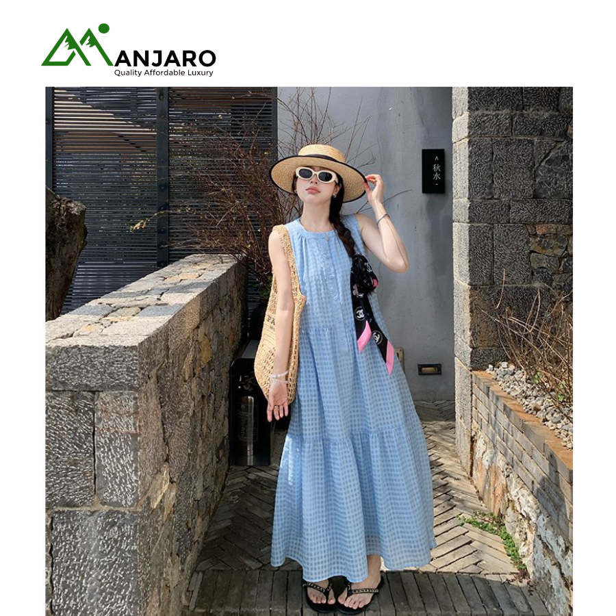 Women's French Tea Break Sleeveless Dress | Summer Seaside Vacation Loose Fit Striped Long Dress(Shipping Fee Included)