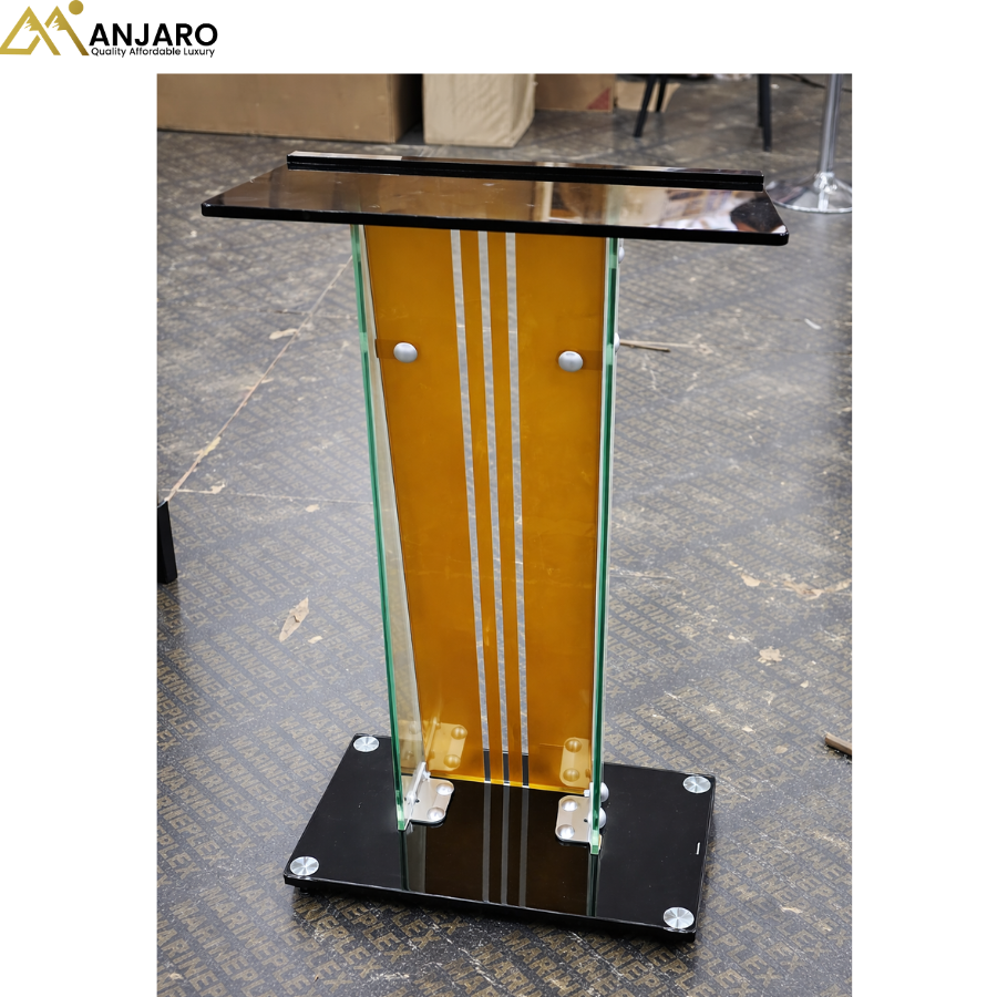 Contemporary Glass & Acrylic Church Podium with Gold Accents