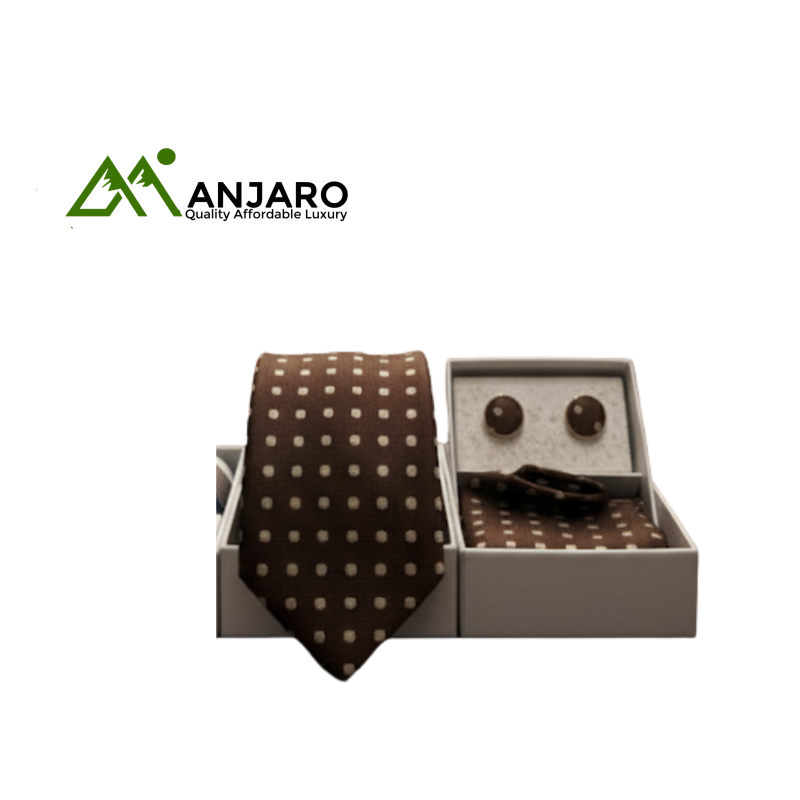 Classic Brown Polka Dot Silk Tie & Cufflink Set