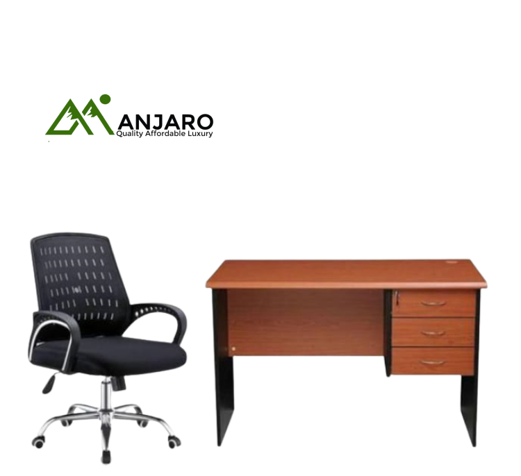 Office Desk & Ergonomic Chair Set – Compact Design with 3 Drawers & Swivel Comfort for Productivity