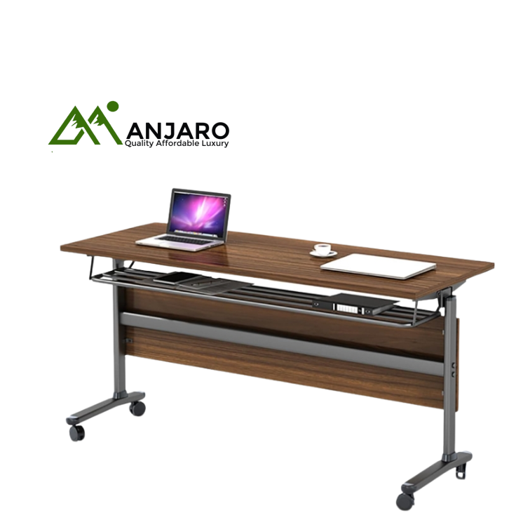 Modern Folding Computer Desk with Wheels – 120/140/160cm Width, Wood Grain Finish