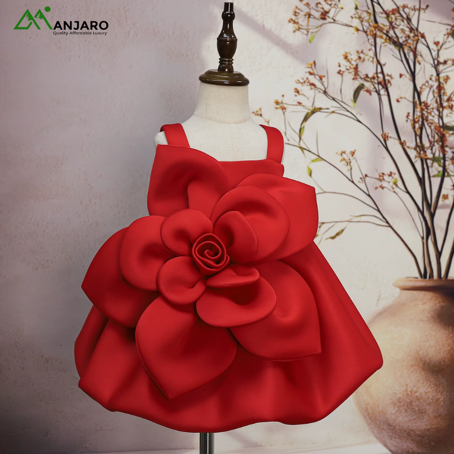 Super Big Handmade 3D Rose Appliqued Girls Party Dress – Spaghetti Strap, Cute & Breathable Summer Outfit(Shipping Fee Included)
