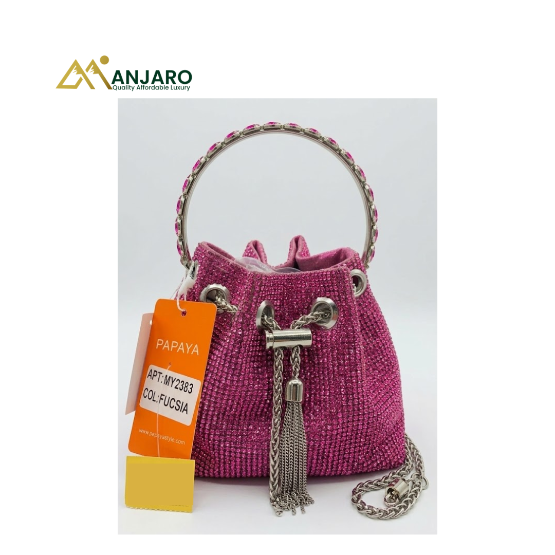 Papaya Rhinestone Embellished Bucket Bag – Women’s Sparkle Fashion Handbag