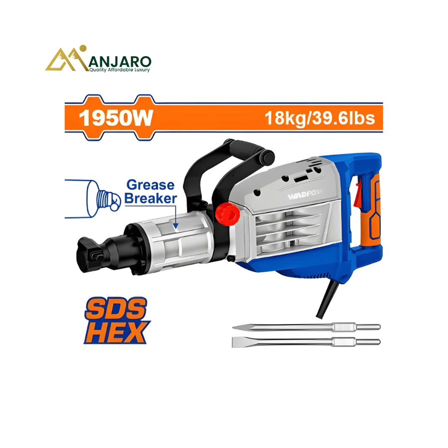 WADFOW Demolition Breaker – 1950W Electric Jack Hammer – 80J Impact Force – 18kg WDB2D95