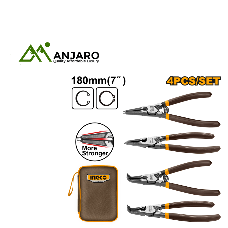 HCCPS26180 4 Pcs Circlip Pliers Set – 7"/180mm Cr-V Precision Kit