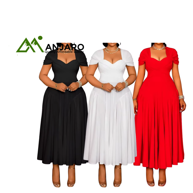 Plus Size Women’s V-Neck A-Line Midi Dress – Elegant Casual Summer Ruffle Robe | Chunya