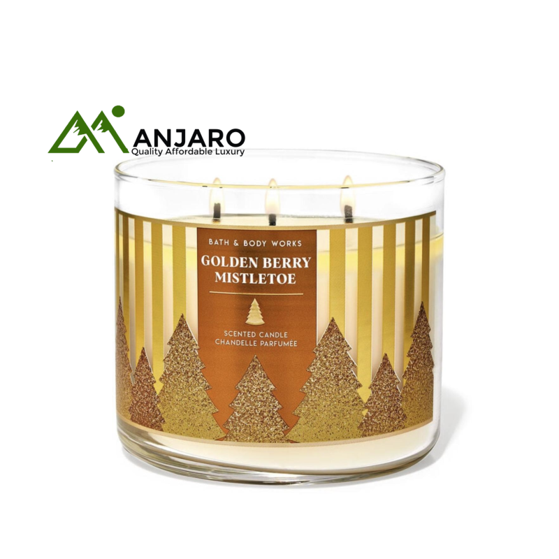 BATH & BODY WORKS Golden Berry Mistletoe 3-Wick Scented Candle – 14.5 oz | Festive Berry & Evergreen Blend for Cozy Holiday Vibes