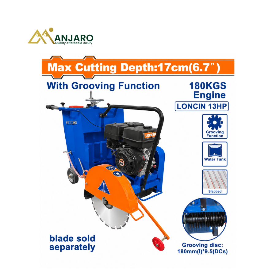 WADFOW Gasoline Floor Saw & Grooving Machine– 13HP 389cc Concrete Cutter – 17cm Cutting Depth  WRCM2A18