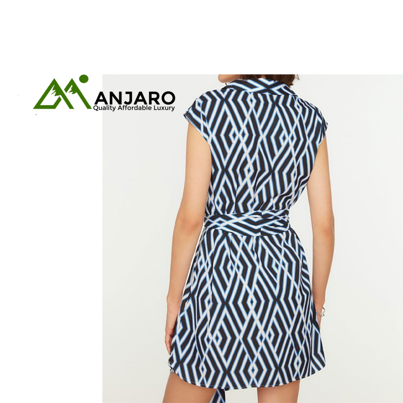 Navy Blue Belted Shirt Dress