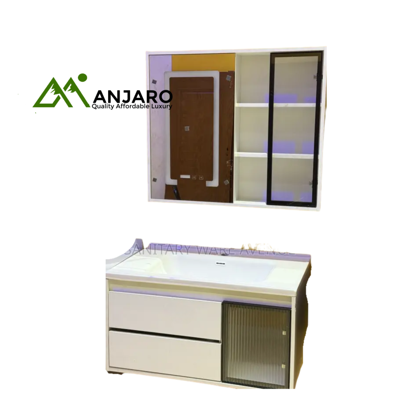 Modern Bathroom Sink with Mirror and Storage Shelves – Space-Saving Vanity Set