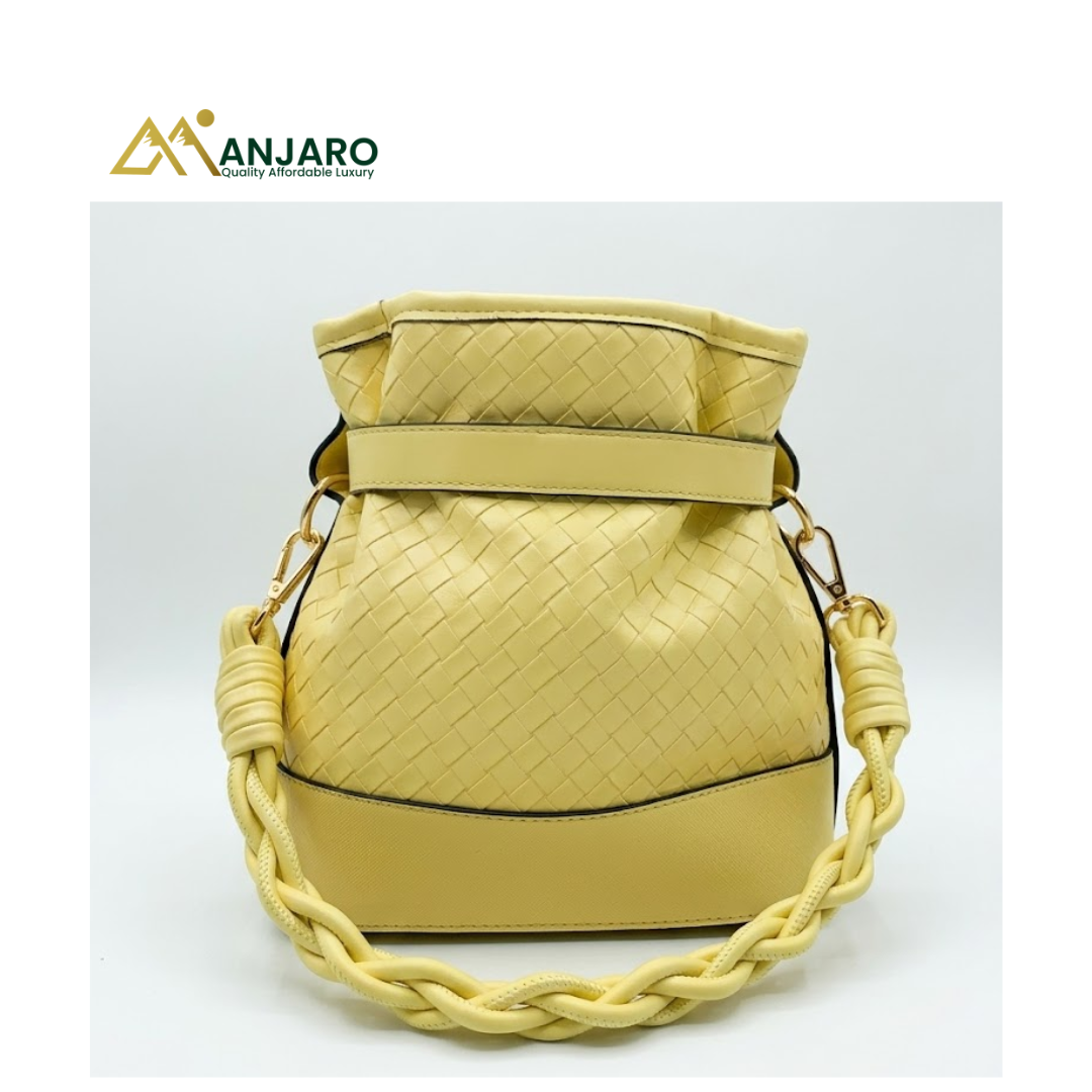 River Island Pale Yellow Woven Bucket Bag – Women’s Casual Summer Handbag