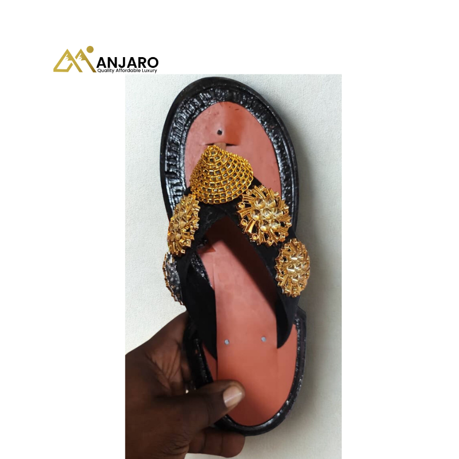 Gilded Empress Studded Leather Sandals – Onyx & Gold