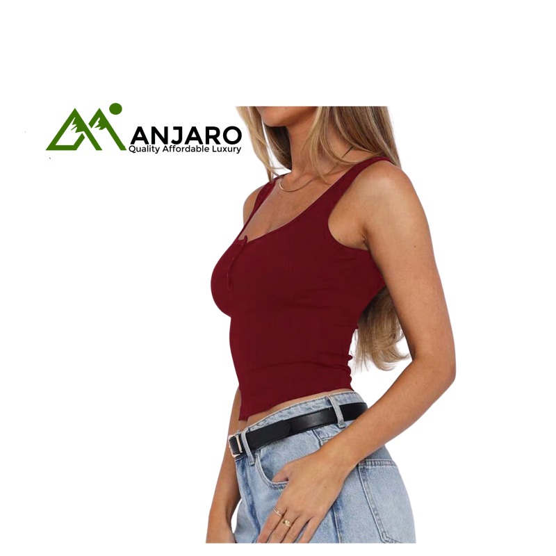 Women’s Halter Crop Vest T-Shirt Tank Top – Casual Square Collar Knitted Summer Sleeveless Top