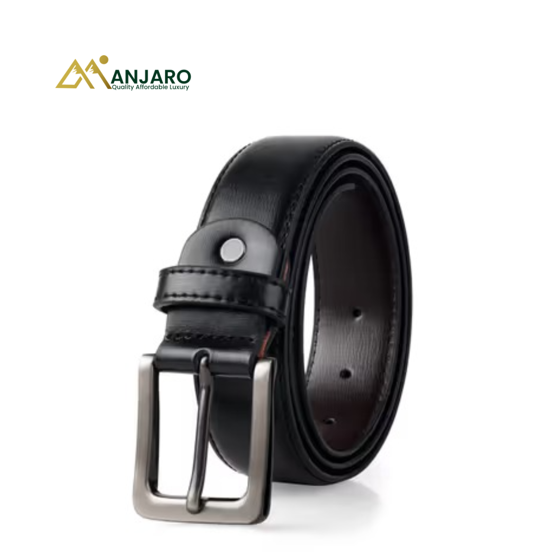 Black Leather Belt for Men, Mens Belt for Jeans and Dresses,Silver Buckle Length 49inch