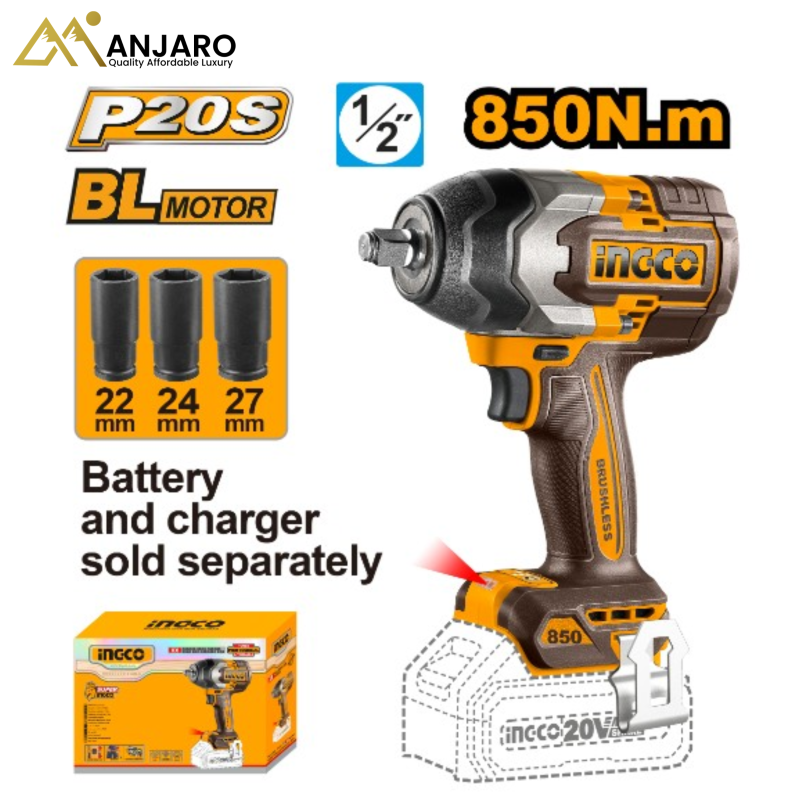 INGCO  Brushless Cordless Impact Wrench – 20V CIWLI20851