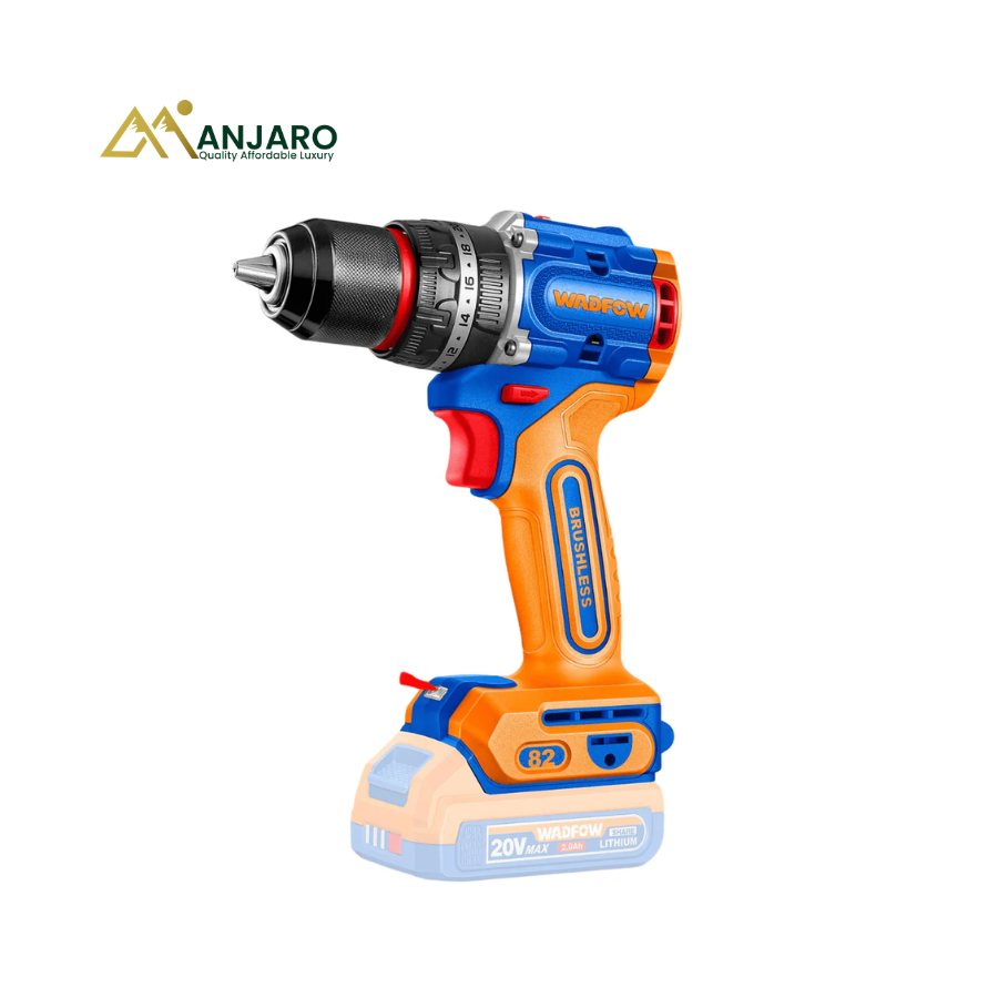 WADFOW Brushless Cordless Impact Drill – 20V, 82Nm Max Torque, 13mm Metal Chuck with Dual 2.0Ah Batteries WCDP8285