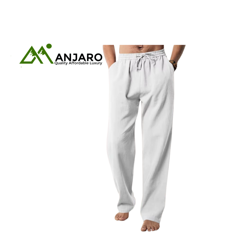 Men’s Casual Straight-Leg Pants – Summer High-Waisted Elastic Waist Lightweight Breathable Loose-Fit Trousers