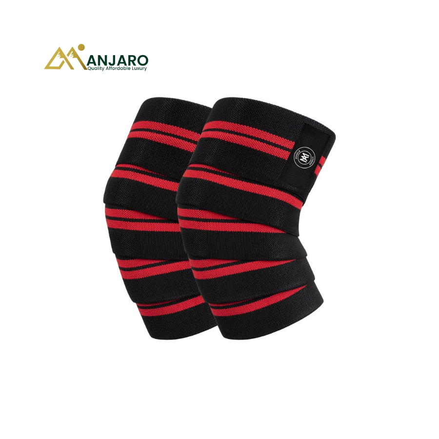 Knee Support Wraps Compression Knee Wraps – Black/Red – Heavy Duty