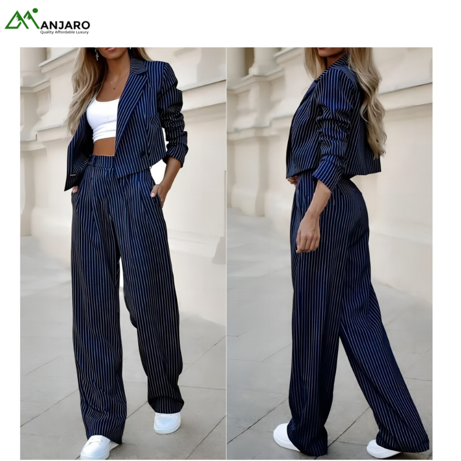 D&M Women’s 2-Piece Business Suit Set – Elegant Polyester Blazer & Pants Office Outfit | Breathable, Anti-Static, All-Season(Shipping Fee Included)