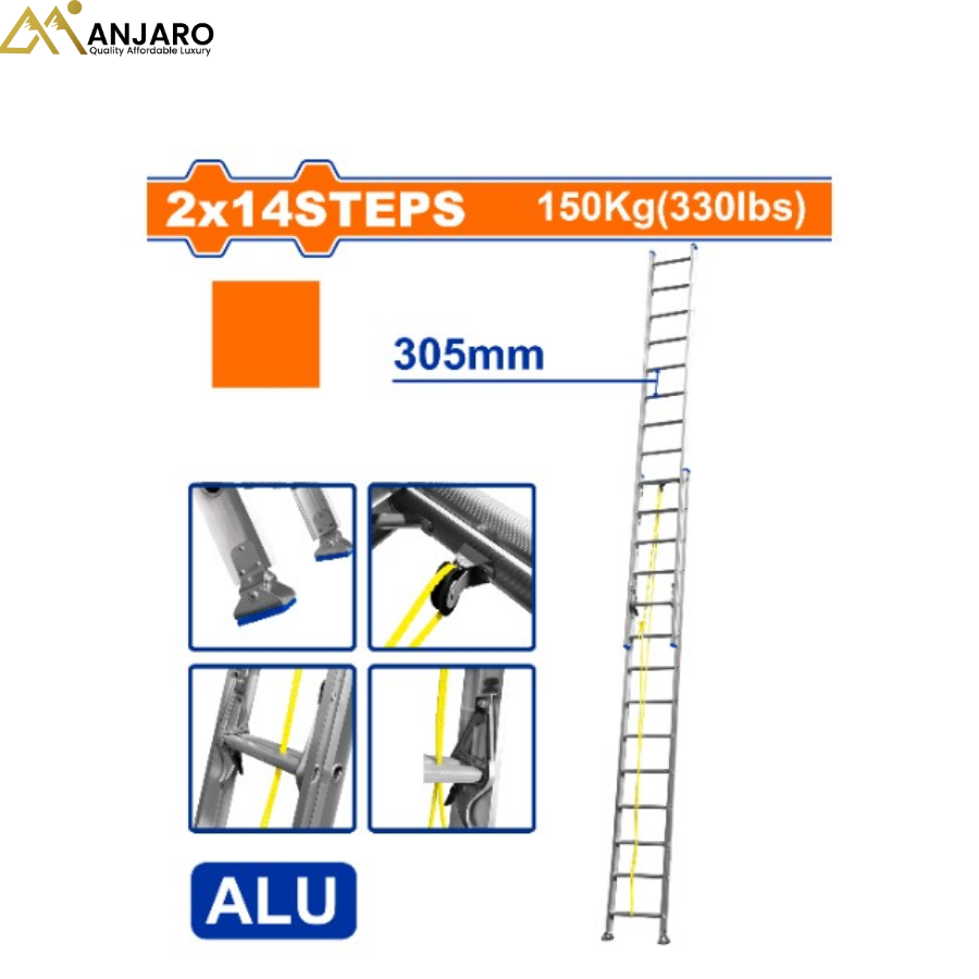 Wadfow Aluminum Extension Ladder – 2x14 Steps WLD8H28
