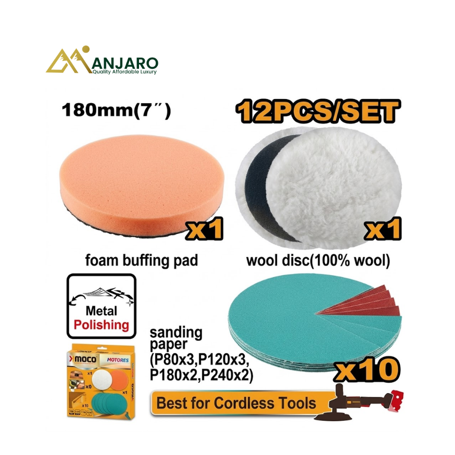 INGCO APG18012 Polishing & Grinding Set 12PCS | 180mm Professional Buffing, Sanding & Finishing Kit