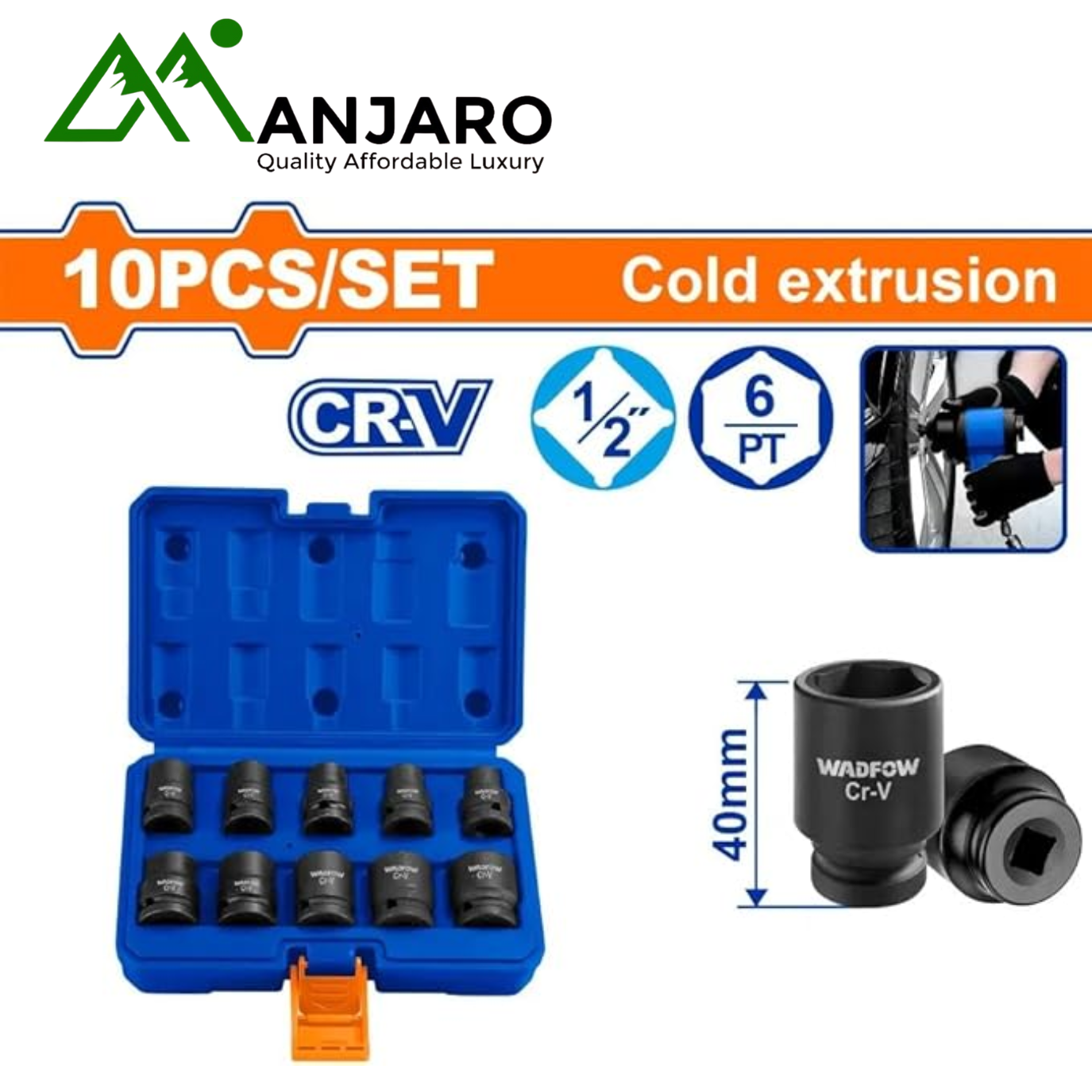 WMS1D01 10 Pcs 1/2" Drive Impact Socket Set