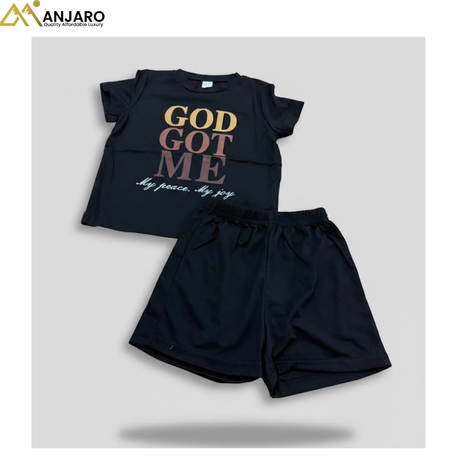 Kids “God Got Me” T-Shirt & Shorts Set – Black 2 Piece Outfit (Sizes 2/3/4 Years)