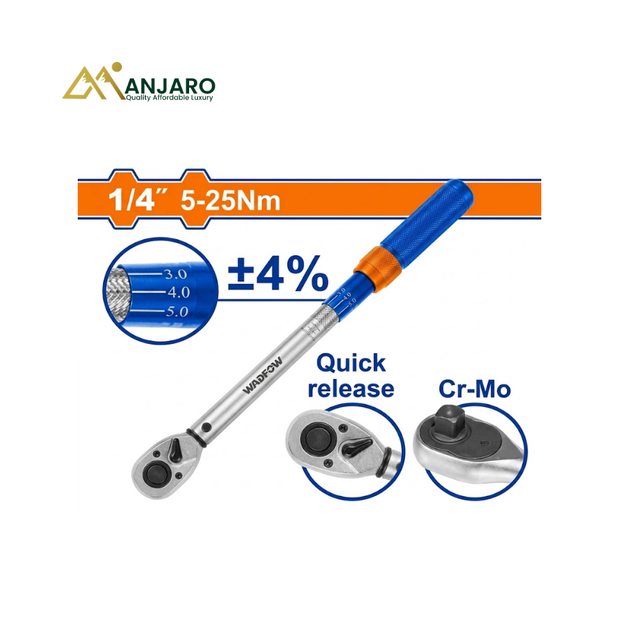 WADFOW  WWQ5D02 Preset Torque Wrench 1/4" Drive | 5-25Nm Precision Torque Tool for Automotive & Mechanical Work