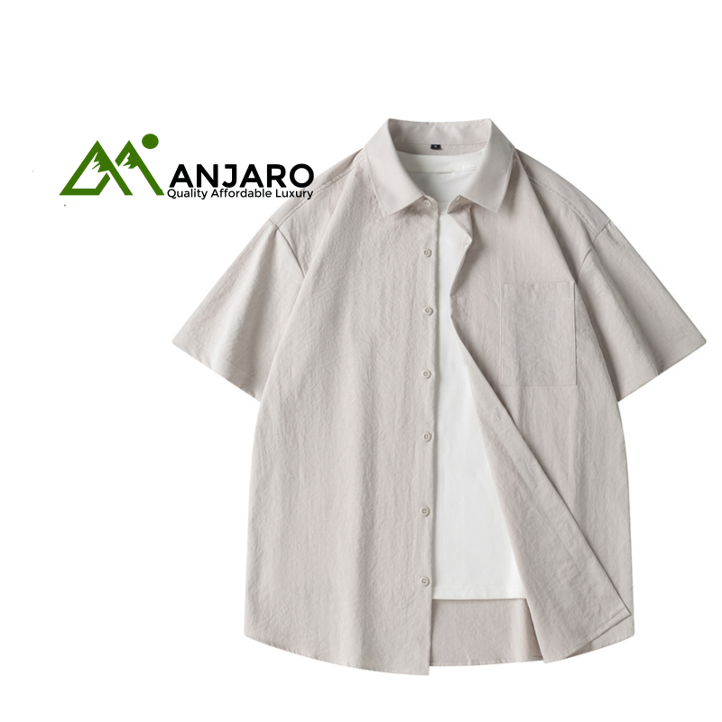 Summer Twill Work Shirt – Solid Color Breathable Casual Men’s Short Sleeve Classic Fit