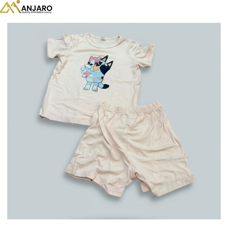 Girls Pink Cartoon T-Shirt & Shorts Set – 2 Piece Outfit (Sizes 4/5/6 Years)