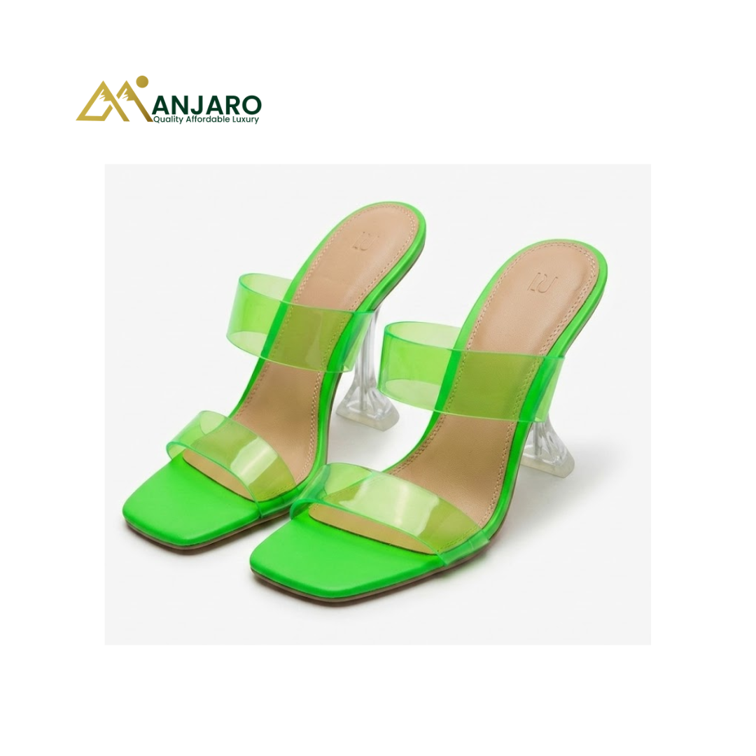 Neon Green Transparent Heeled Sandals – Women’s Fashion Heels (UK Size 6)