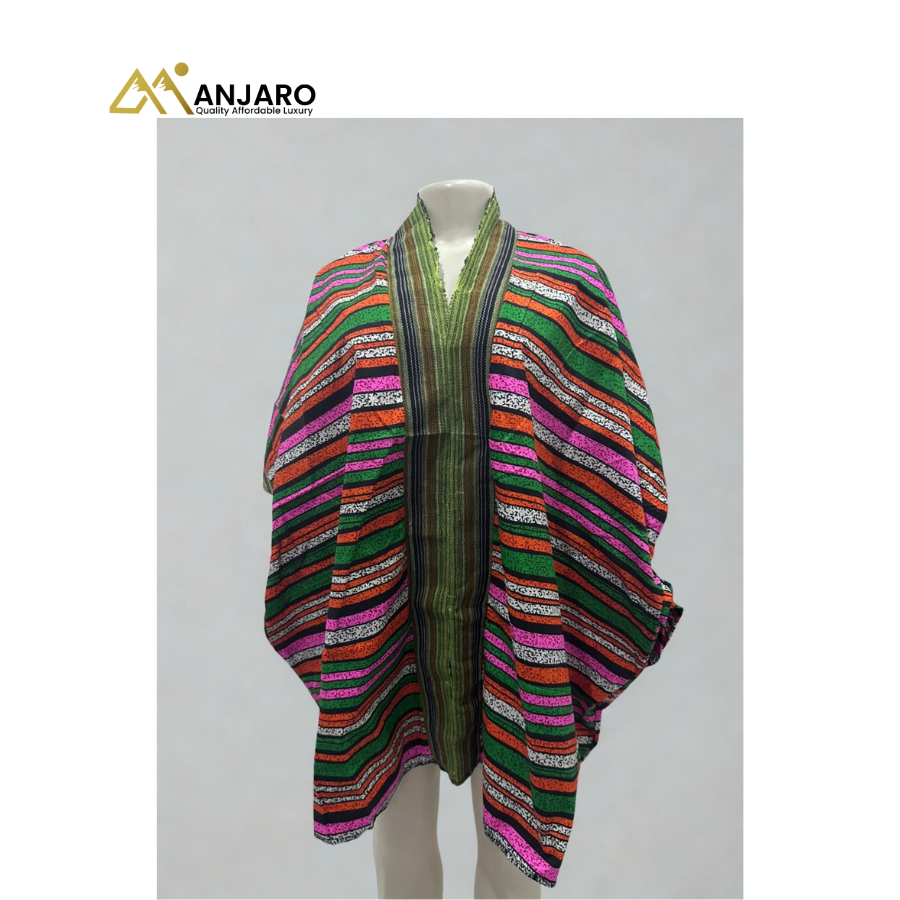 Prism-Stripe Silk-Sheen Bubu – Neon Fusion & Verdant Border