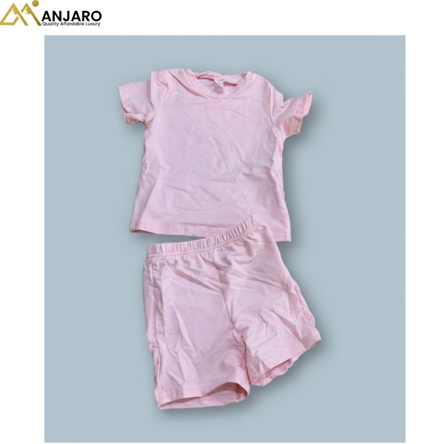 Kids Plain Pink Pure Cotton T-Shirt & Shorts Set – 2 Piece Outfit (2–3 Years)