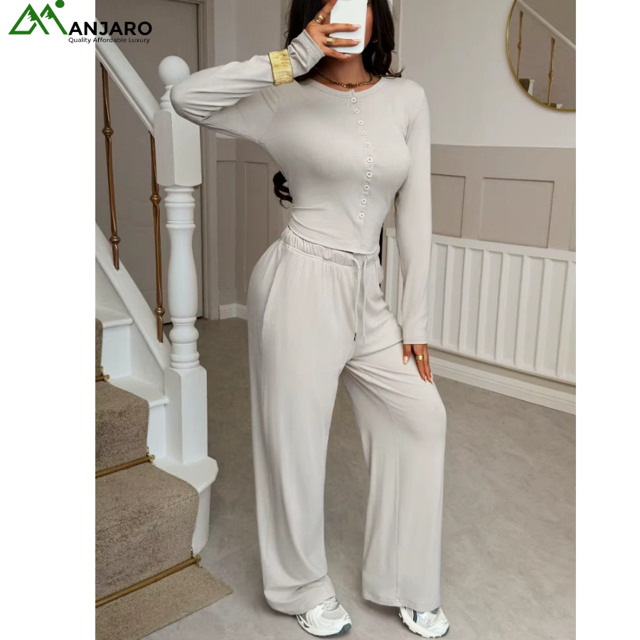 D&M Women’s 2-Piece Casual Tracksuit – Breathable, Anti-Pilling, Anti-Static Full-Length Set for Spring/Summer(Shipping Fee Included)