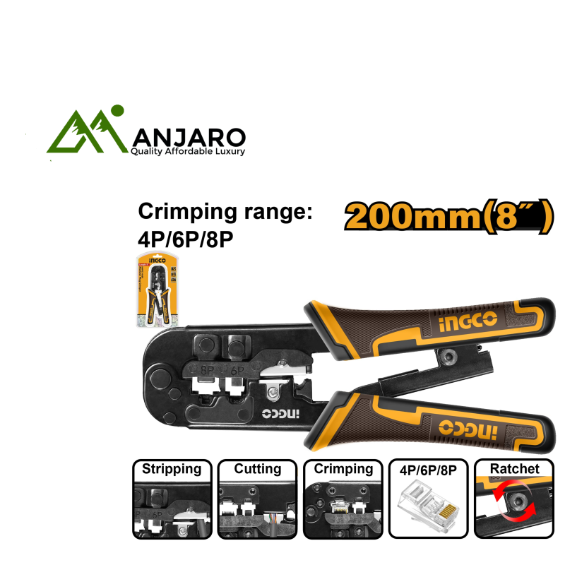 HMPCN2468R Modular Plug Crimper – 8" 3-in-1 Crimping, Stripping & Cutting Tool